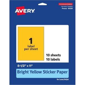 image:imageAvery Printable Sticker Paper 85 x 11 Matte White Repositionable Adhesive LaserInkjet Compatible 5 FullSize Label Sheets Great for Product Branding Cute Stickers Crafts and More 53202Bright Yellow