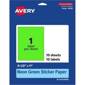 image:imageAvery Printable Sticker Paper 85 x 11 Matte White Repositionable Adhesive LaserInkjet Compatible 5 FullSize Label Sheets Great for Product Branding Cute Stickers Crafts and More 53202Neon Green