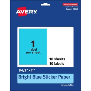 image:imageAvery Printable Sticker Paper 85 x 11 Matte White Repositionable Adhesive LaserInkjet Compatible 5 FullSize Label Sheets Great for Product Branding Cute Stickers Crafts and More 53202Bright Blue