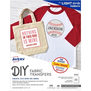 image:imageAvery Printable Stretchable Heat Transfer Paper for Light Fabrics 85 x 11 Inkjet Printer 5 Sheets 3302Letter Size Pack of 6