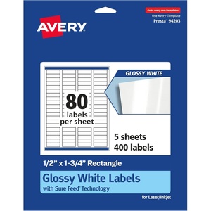 image:imageAvery Rectangle Labels Sure Feed Technology 05 x 175 400 Glossy White Labels 36445400 labels