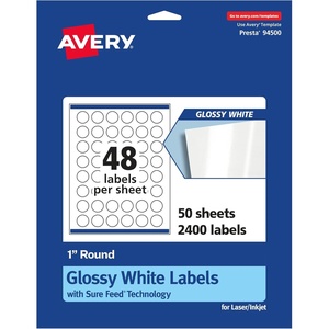 image:imageAvery Round Labels Sure Feed Technology 1 Diameter 240 Glossy White Labels 364852 400 labels