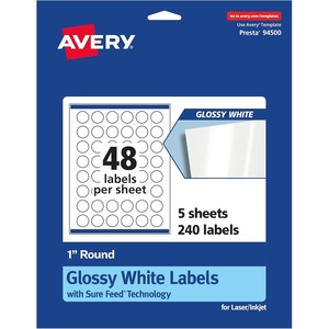 image:imageAvery Round Labels Sure Feed Technology 1 Diameter 240 Glossy White Labels 36485240 labels