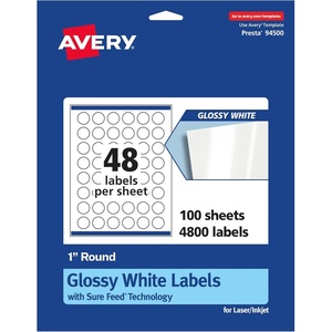 image:imageAvery Round Labels Sure Feed Technology 1 Diameter 240 Glossy White Labels 364854 800 labels