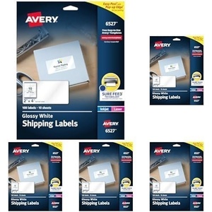image:imageAvery Shipping Labels Sure Feed and Easy Peel Technology Glossy White Labels 2 x 4 Permanent Adhesive LaserInkjet 250 Total 6528One Size Pack of 5