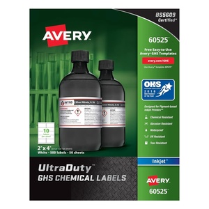 image:imageAvery UltraDuty GHS Chemical Labels for Pigment Inkjet Printers Waterproof UV Resistant 2x4500Pk 60525