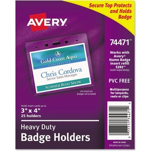 image:imageSecure Top HeavyDuty Badge Holders Horizontal 4w x 3h Clear 25Pack
