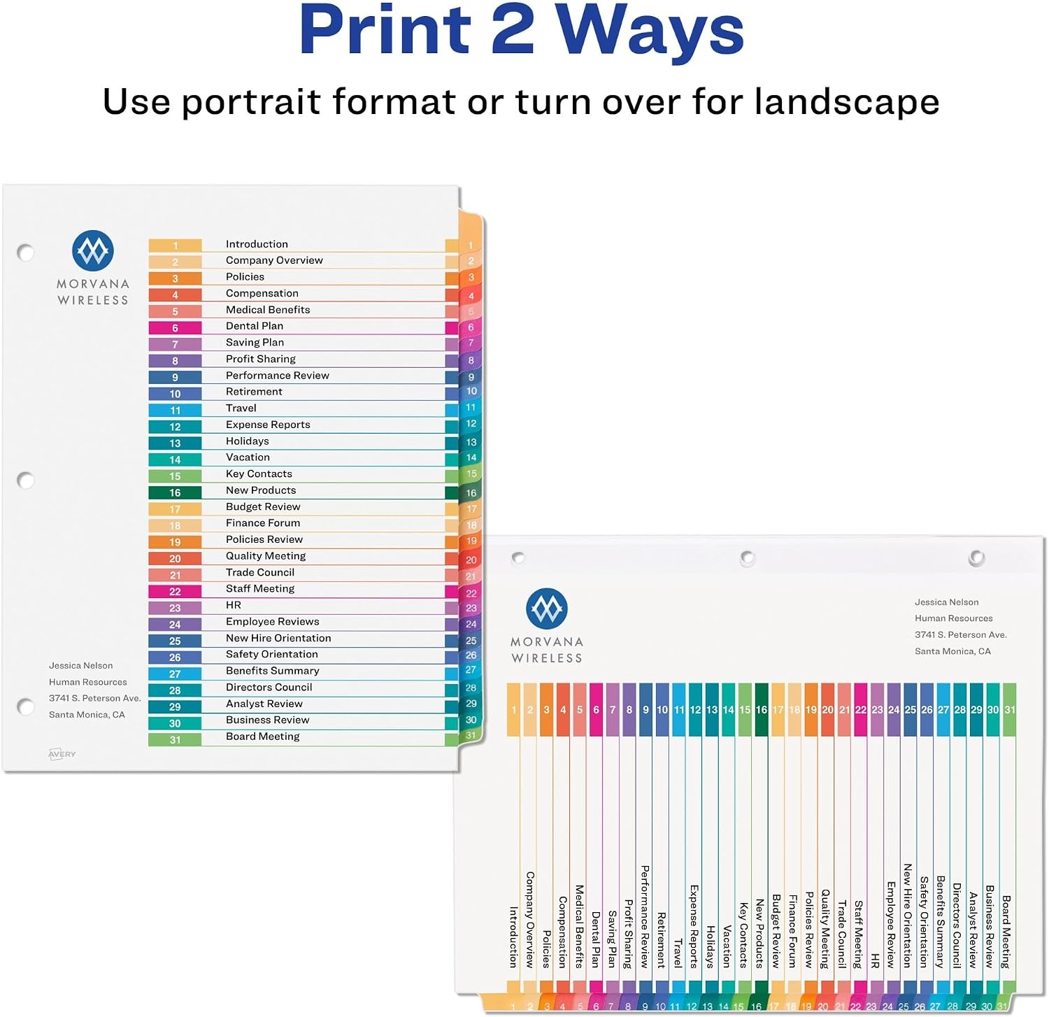 image:imageAvery 131 Dividers for 3 Ring Binders 31 Tabs per Set Customizable Table of Contents Multicolor Tabs Great for Organizing Reports Projects and More 12 Sets of 11129Divider