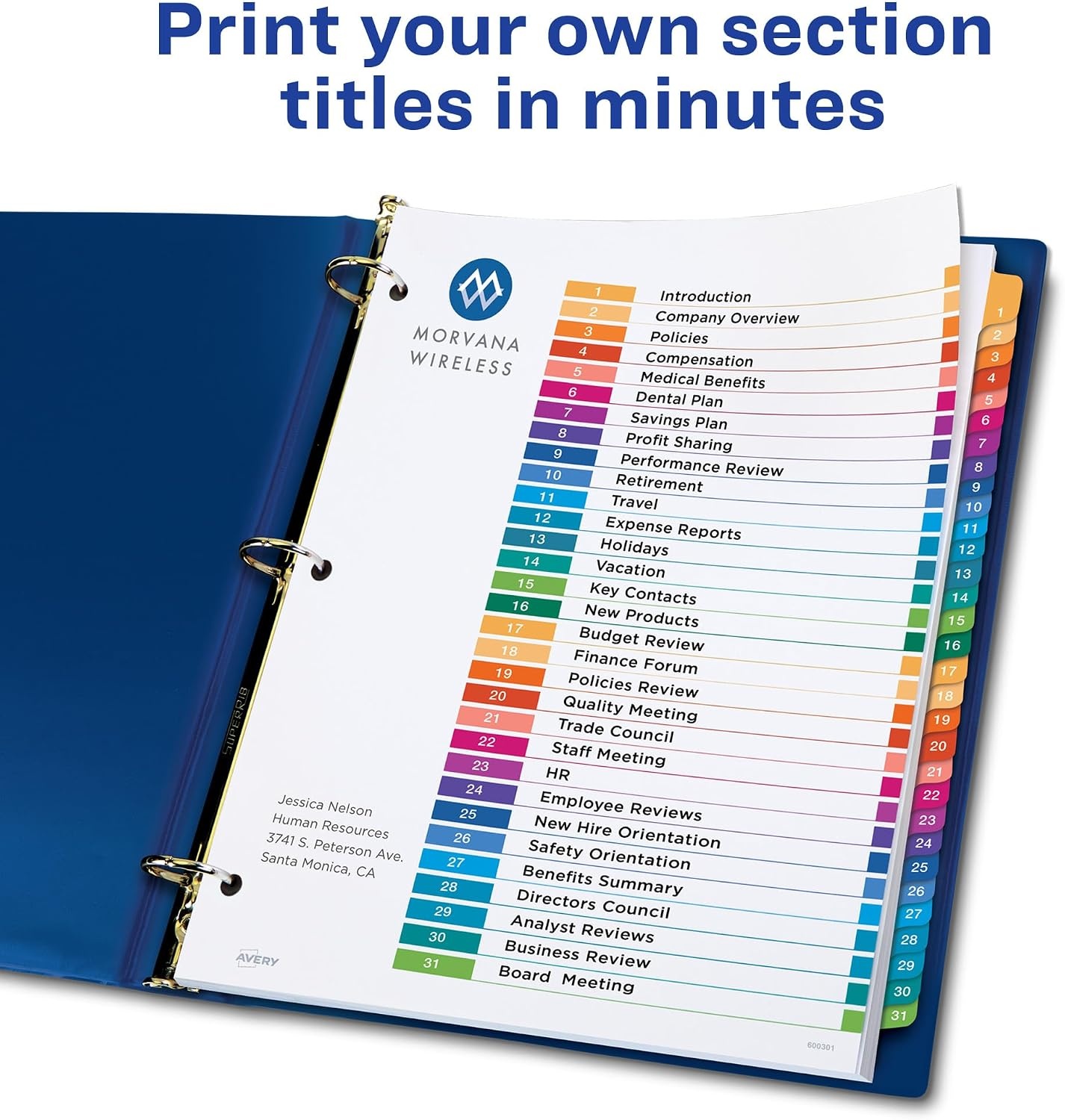 image:imageAvery 131 Dividers for 3 Ring Binders 31 Tabs per Set Customizable Table of Contents Multicolor Tabs Great for Organizing Reports Projects and More 12 Sets of 11129Divider