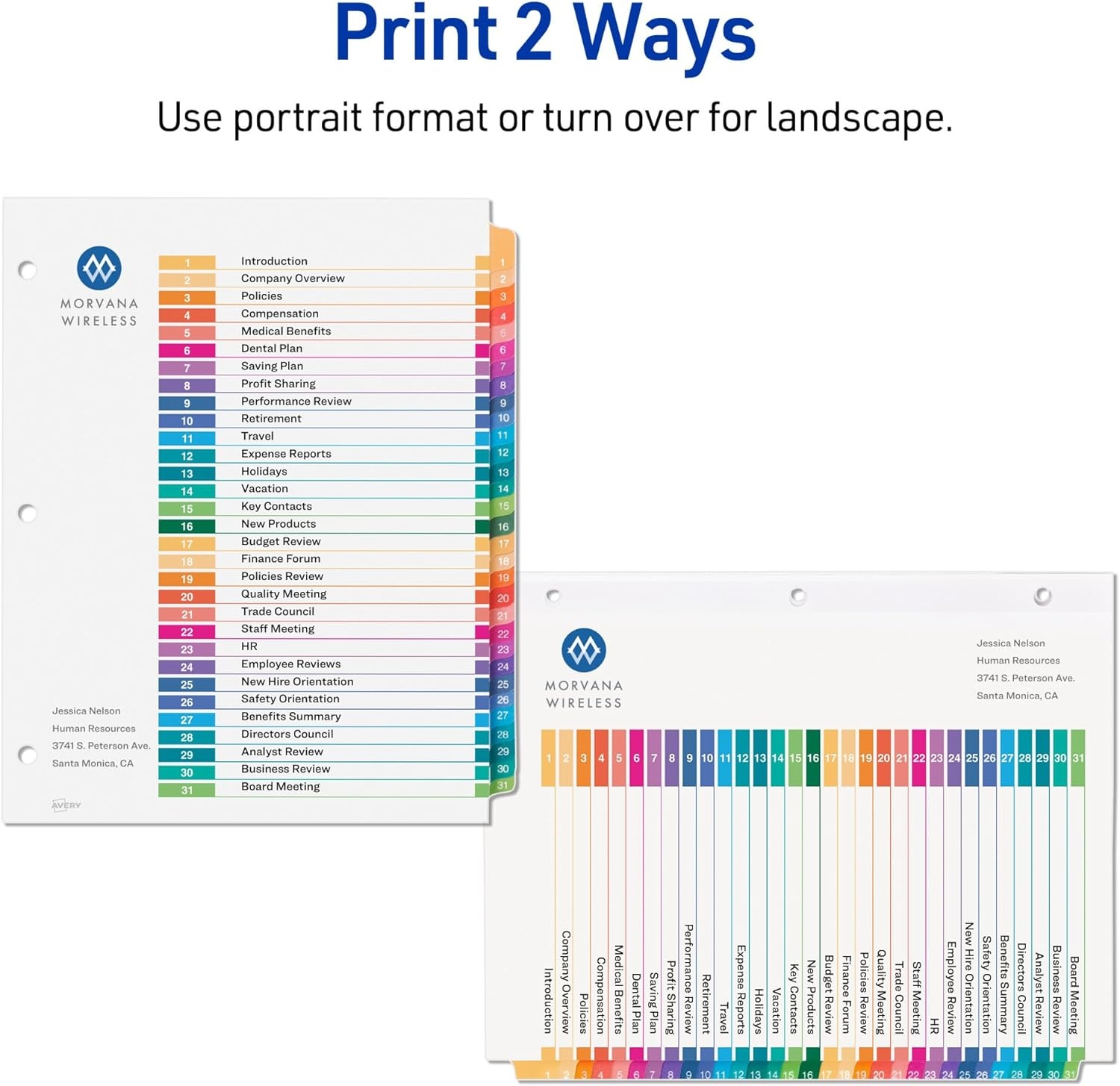 image:imageAvery 131 Dividers for 3 Ring Binders 31 Tabs per Set Customizable Table of Contents Multicolor Tabs Great for Organizing Reports Projects and More 12 Sets of 11129Divider
