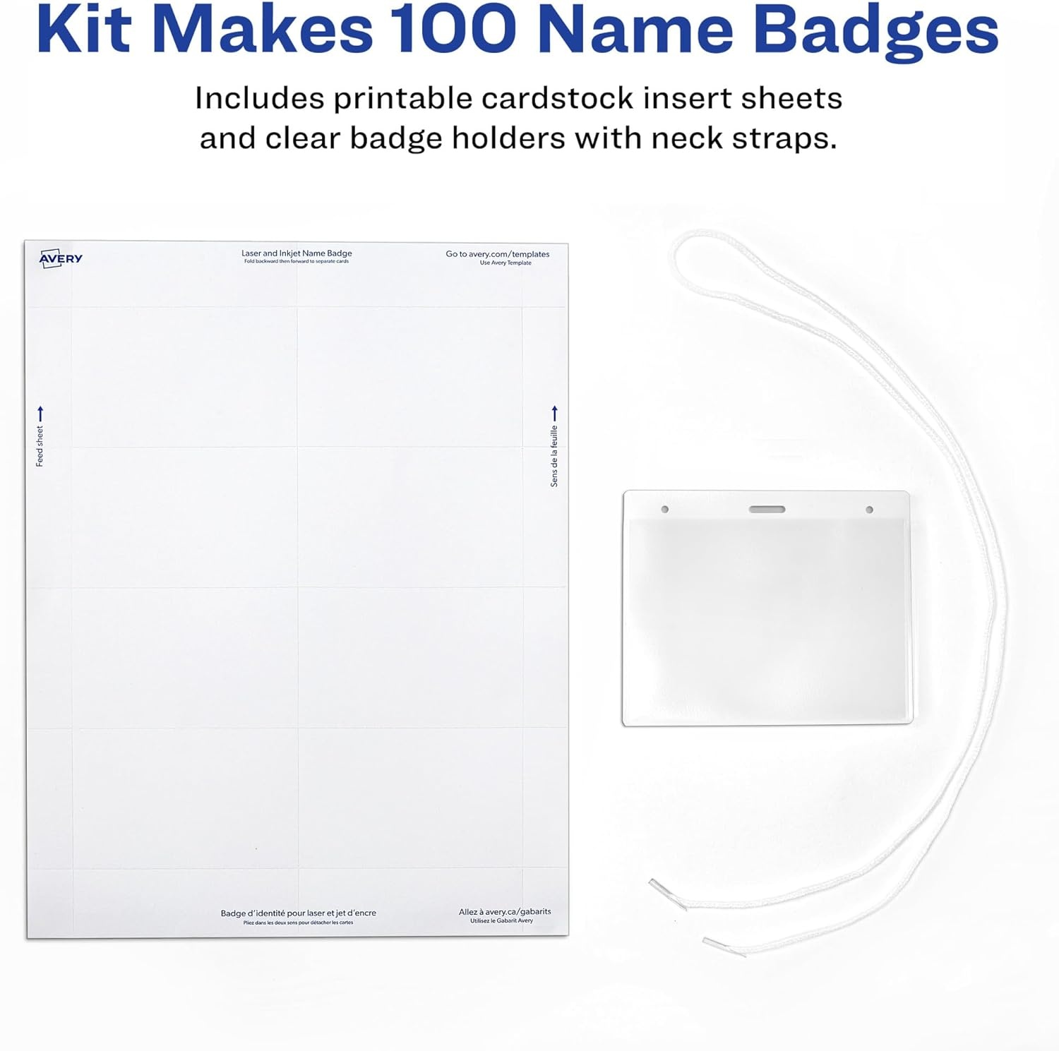image:imageAvery Customizable Name Badges Cord Hanging Style 3 x 4 LaserInkjet Printable Name Tag Inserts 50 Total 74520500