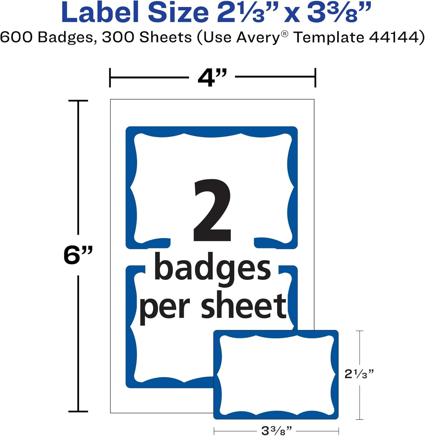 image:imageAvery Customizable Name Tags 213 x 338 White with Blue Border 6 Packs of 100 600 Removable Name Badges Total 44144Blue Border