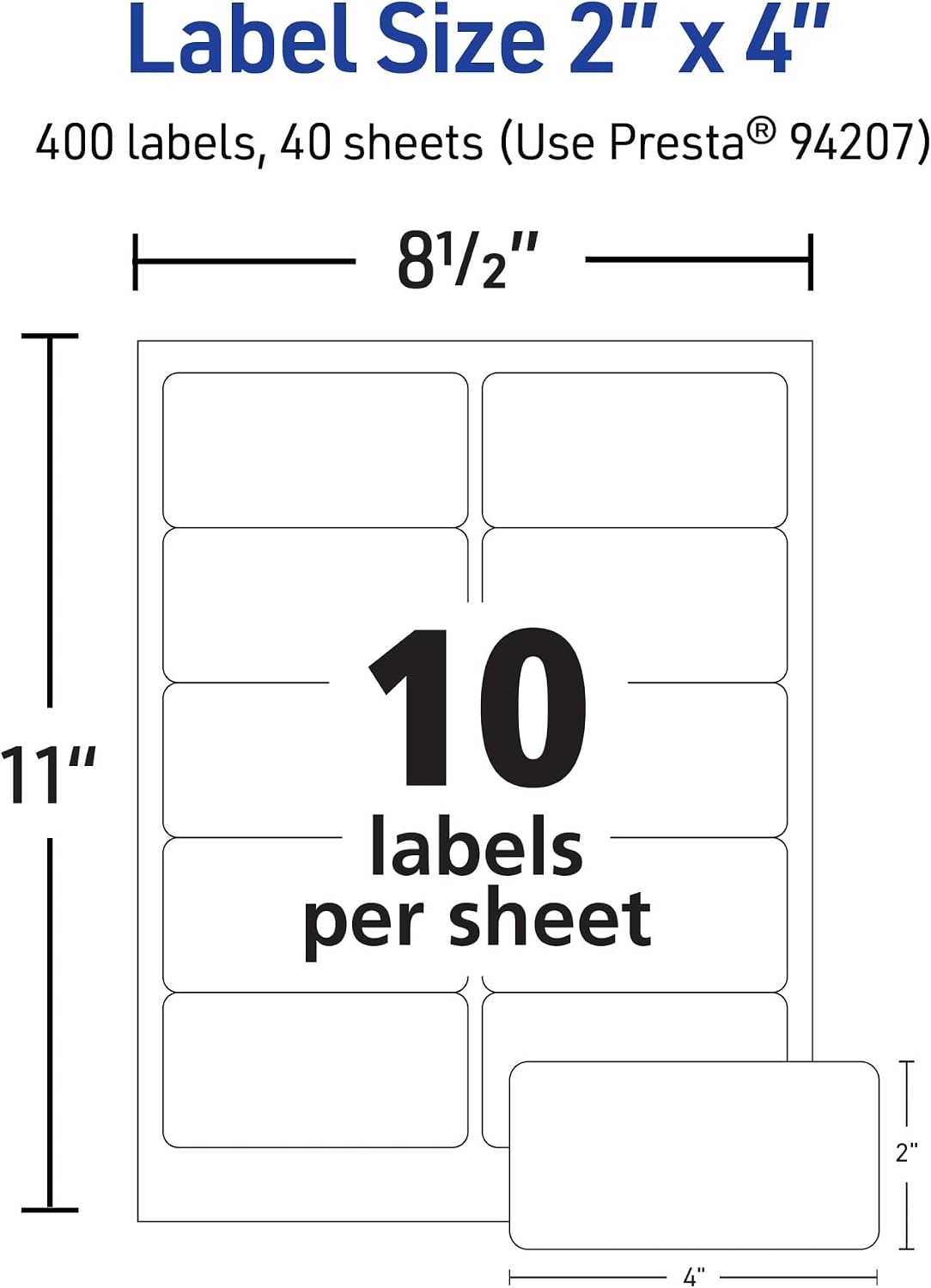 image:imageAvery Matte White Rectangle Labels 2 x 4 Labels 400 Total LaserInkjet Printable Great for Product Merchandising Barcodes Candles Price Tags Thank You Gifts and More
