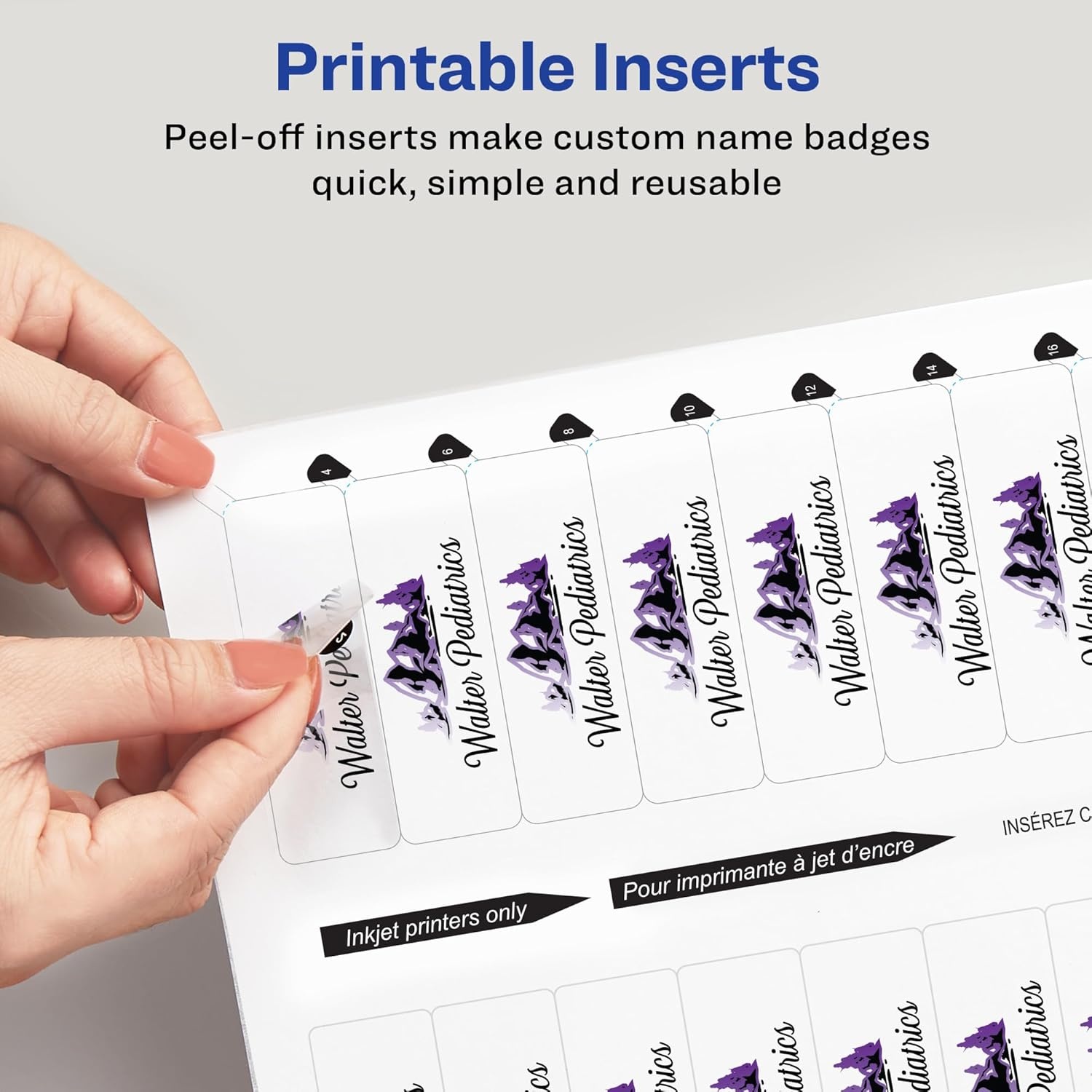 image:imageAvery Reusable Magnetic Professional Name Badge System Refills Inserts for 1 x 3 Name Tags Compatible with Laser Printers 100 Clear Printable Inserts 71210Inkjet