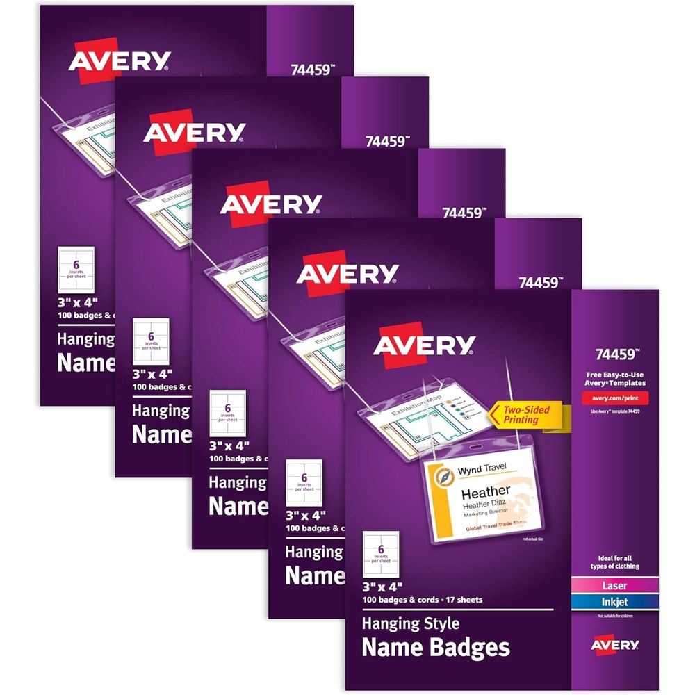 image:imageAvery Customizable Name Badges Cord Hanging Style 3 x 4 LaserInkjet Printable Name Tag Inserts 50 Total 74520500