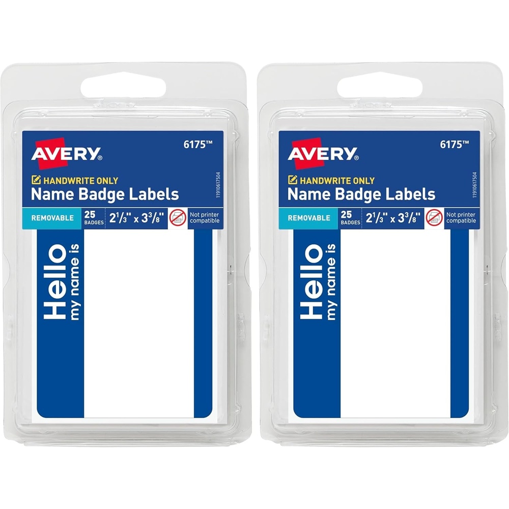 image:imageAvery Customizable Name Tags Hello My Name is 213 x 338 White Blue Border Removable Adhesive NonPrintable 25 Total 617525 Count Pack of 2