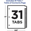 image:imageAvery 131 Dividers for 3 Ring Binders 31 Tabs per Set Customizable Table of Contents Multicolor Tabs Great for Organizing Reports Projects and More 12 Sets of 11129Divider