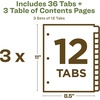 image:imageAvery EcoFriendly Recycled Dividers for 3 Ring Binders 12 Tabs per Set Customizable Table of Contents Multicolor Tabs Great for Organizing Reports Projects and More 3 Sets of 11083