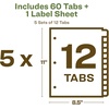 image:imageAvery EcoFriendly Recycled Dividers for 3 Ring Binders 12Tab White Tabs Index Maker Print and Apply Clear Label Strip 5 Sets for 60 Binder Dividers Total 1158212 Tabs