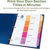 image:imageAvery EcoFriendly Recycled Dividers for 3 Ring Binders 5 Tabs per Set Customizable Table of Contents Multicolor Tabs Great for Organizing Reports Projects and More 3 Sets of 11080