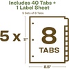 image:imageAvery EcoFriendly Recycled Dividers for 3 Ring Binders 8Tab White Tabs Index Maker Print and Apply Clear Label Strip 5 Sets for 40 Binder Dividers Total 115818 tabs