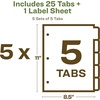 image:imageAvery EcoFriendly Recycled Dividers for 3 Ring Binders 8Tab White Tabs Index Maker Print and Apply Clear Label Strip 5 Sets for 40 Binder Dividers Total 115815 Tabs