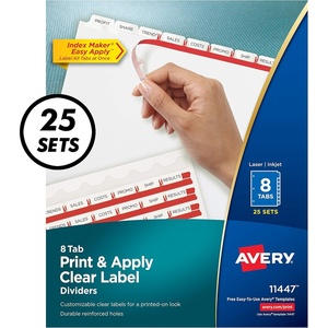 image:imageAvery 5007278211447 Print amp Apply Clear Label Dividers Index Maker Easy Apply Printable Label Strip 8 White Tabs 25 Sets Case Pack of 6