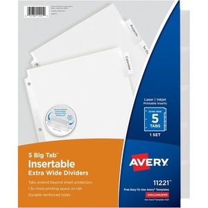 image:imageAvery Big Tab ExtraWide Insertable Clear Tab Dividers for 3 Ring Binders 8Tab Set White 6 Sets 11254Clear