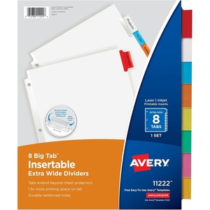 image:imageAvery Big Tab ExtraWide Insertable Clear Tab Dividers for 3 Ring Binders 8Tab Set White 6 Sets 11254Multicolor