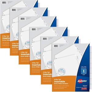 image:imageAvery Big Tab ExtraWide Insertable Clear Tab Dividers for 3 Ring Binders 8Tab Set White 6 Sets 11254White