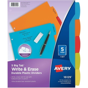 image:imageAvery Big Tab Write amp Erase Durable Plastic Dividers for 3 Ring Binders 8Tab Sets Bright Multicolor 24 Sets 192 Divider Tabs 161301 Set