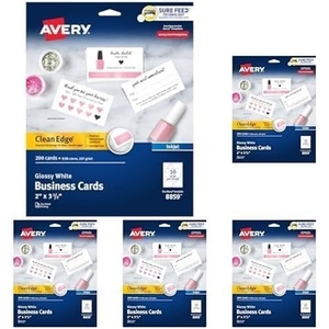image:imageAvery Clean Edge Printable Business Cards Sure Feed Technology 2 x 35 Glossy White 200 Blank Cards for Inkjet Printers 8859200 cards Pack of 5