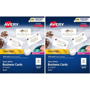 image:imageAvery Clean Edge Printable Business Cards Sure Feed Technology 2 x 35 White 1000 Blank Cards for Laser Printers 5874Clean Edge