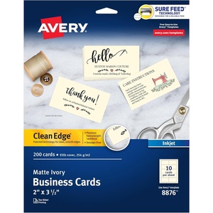 image:imageAvery Clean Edge Printable Business Cards with Sure Feed Technology 2 x 35 Ivory 200 Blank Cards for Inkjet Printers 08876One Size