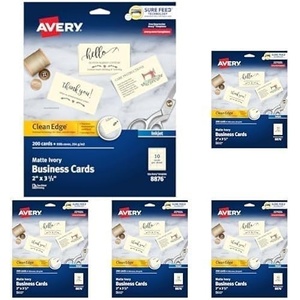 image:imageAvery Clean Edge Printable Business Cards with Sure Feed Technology 2 x 35 Ivory 200 Blank Cards for Inkjet Printers 08876One Size Pack of 5