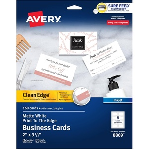 image:imageAvery Clean Edge Printable Business Cards with Sure Feed Technology 2 x 35 White 160 Blank Cards for Inkjet Printers 8869160 Cards