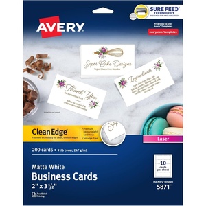 image:imageAvery Clean Edge Printable Business Cards with Sure Feed Technology 2 x 35 White 200 Blank Cards for Laser Printers 58710