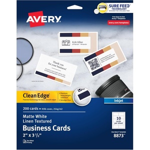 image:imageAvery Clean Edge Printable Business Cards with Sure Feed Technology 2 x 35 White Linen Textured 200 Blank Cards for Inkjet Printers 08873One Size