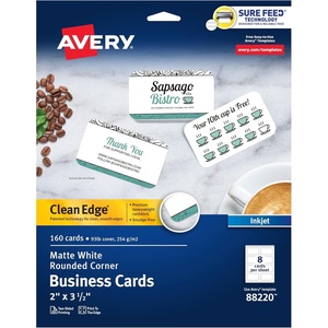 image:imageAvery Clean Edge Printable Business Cards with Sure Feed Technology Rounded Corners 2 x 35 White 160 Blank Cards for Inkjet Printers 88220One Size