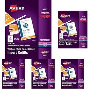 image:imageAvery Customizable Name Badges 6 x 425 LaserInkjet Printable Inserts Including Tickets 25 Vertical Name Tag Holders Includes Lanyards 8520500