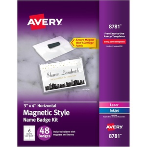 image:imageAvery Customizable Name Badges Magnet Style 3 x 4 Clear Name Tag Holders White LaserInkjet Printable Inserts 48 Total 8781One Size