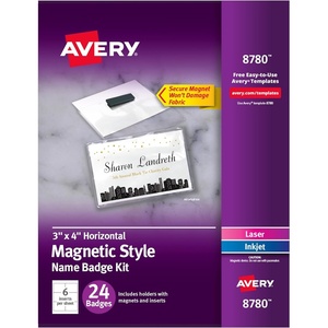 image:imageAvery Customizable Name Badges Magnet Style 3 x 4 Clear Name Tag Holders White LaserInkjet Printable Inserts 48 Total 8781True