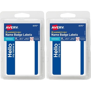 image:imageAvery Customizable Name Tags Hello My Name is 213 x 338 White Blue Border Removable Adhesive NonPrintable 25 Total 617525 Count Pack of 2