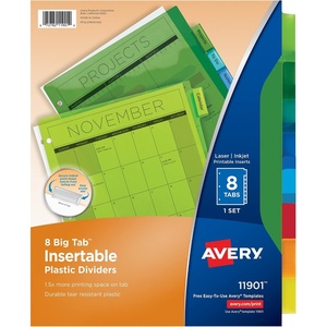 image:imageAvery Dividers for 3 Ring Binders 8Tab Plastic Binder Dividers Insertable Big Tabs Multicolor 24 Sets of 11901
