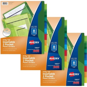 image:imageAvery Dividers for 3 Ring Binders 8Tab Sets TwoPocket Plastic Binder Dividers with Tabs Multicolor 3 Sets 71907