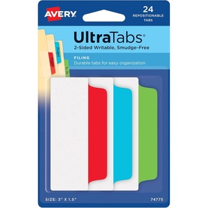 image:imageAvery Filing Ultra Tabs 3 x 15 2Side Writable RedBlueGreen 24 Repositionable File Tabs 74775Assorted