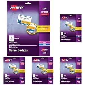 image:imageAvery Flexible Printable Name Badges 213 x 338 Rectangle Labels White 5 Packs 800 Removable Name Tag Stickers Total 8395213 in x 338 in Pack of 5