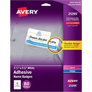 image:imageAvery Flexible Printable Name Badges 213 x 338 Rectangle Labels White 5 Packs 800 Removable Name Tag Stickers Total 8395One Size