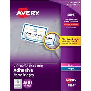 image:imageAvery Flexible Printable Name Tags 213 x 338 White with Red Border 400 Removable Name Badges 05095Blue Border