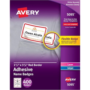 image:imageAvery Flexible Printable Name Tags 213 x 338 White with Red Border 400 Removable Name Badges 05095Red Border